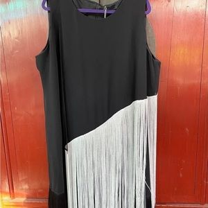NWT Marina Rinaldi Fringe Flapper Dress Black White Party Holiday US 20 UK 29.